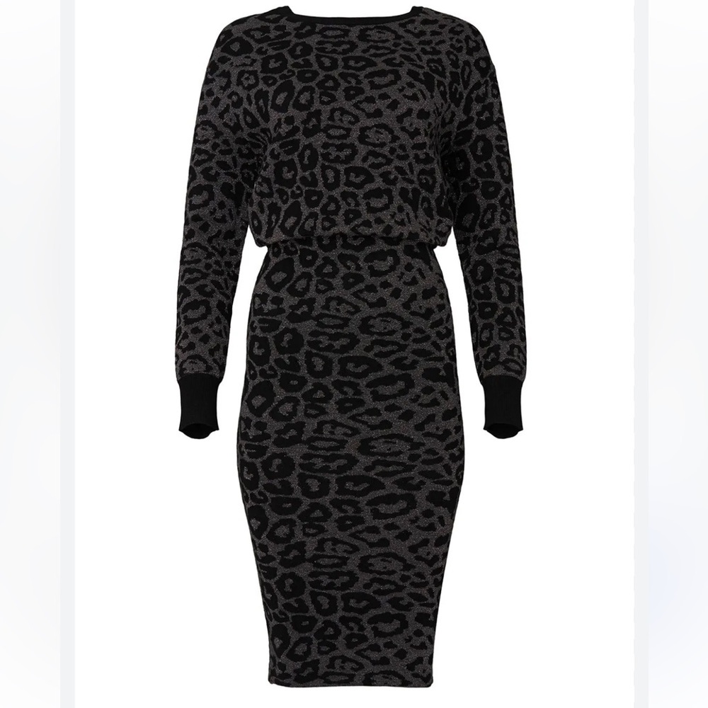 All Saints Black Roxanne and Gray Leopard Dress